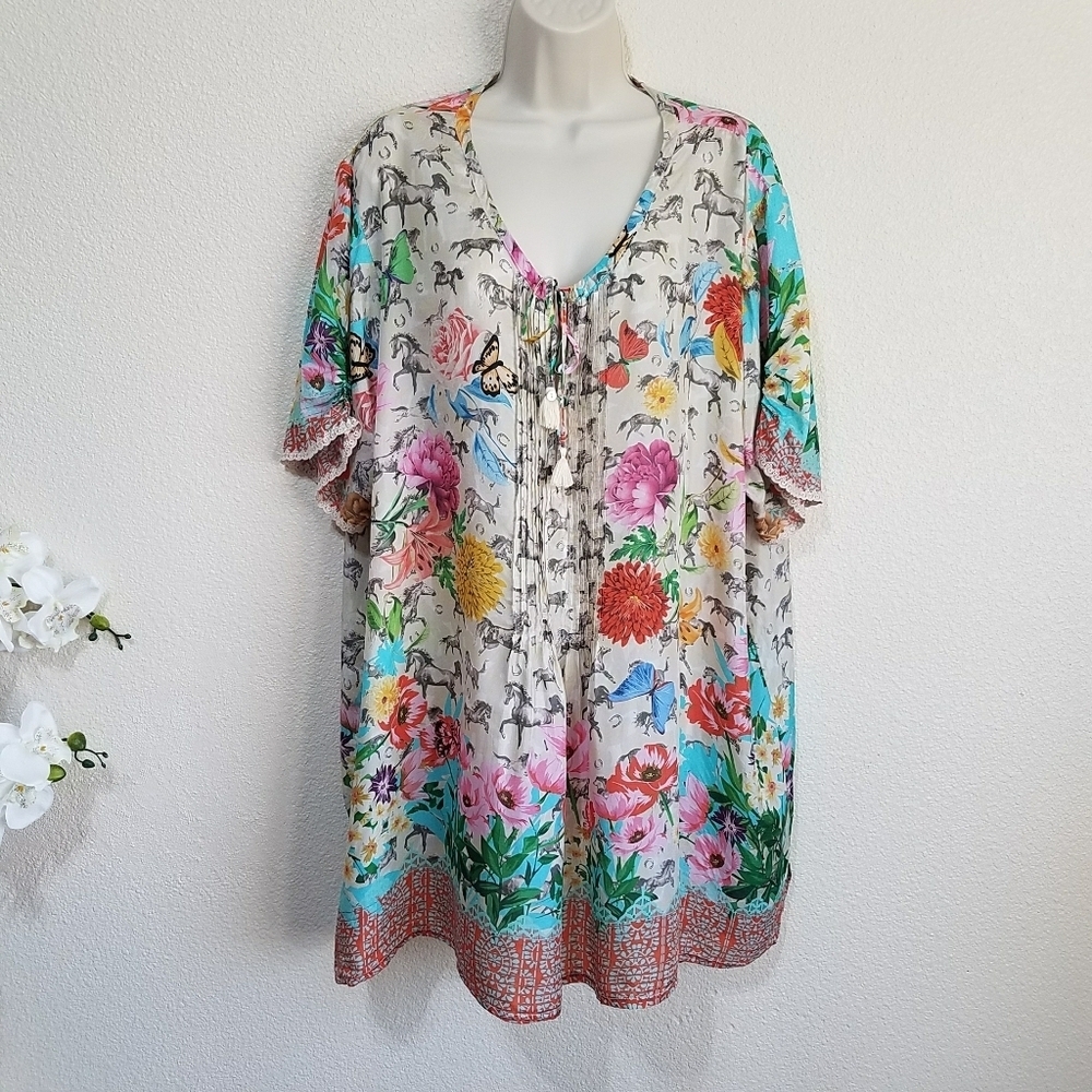 Johnny Was Silk Lace Garden Mai Tunic
